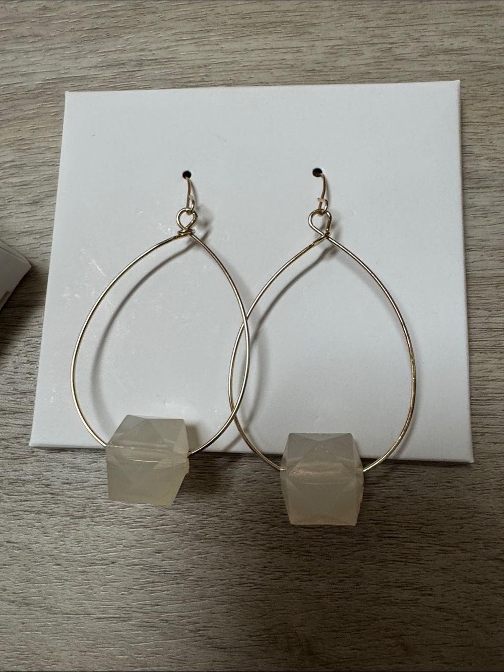 Moondrops - Fashion Jewelry Gold Teardrop Earrings with White Cube Beads